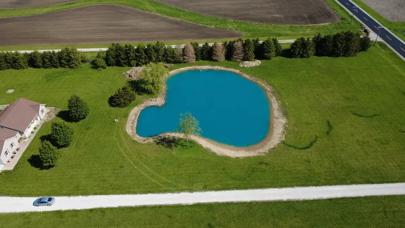 Aerial view of completed pond excavation